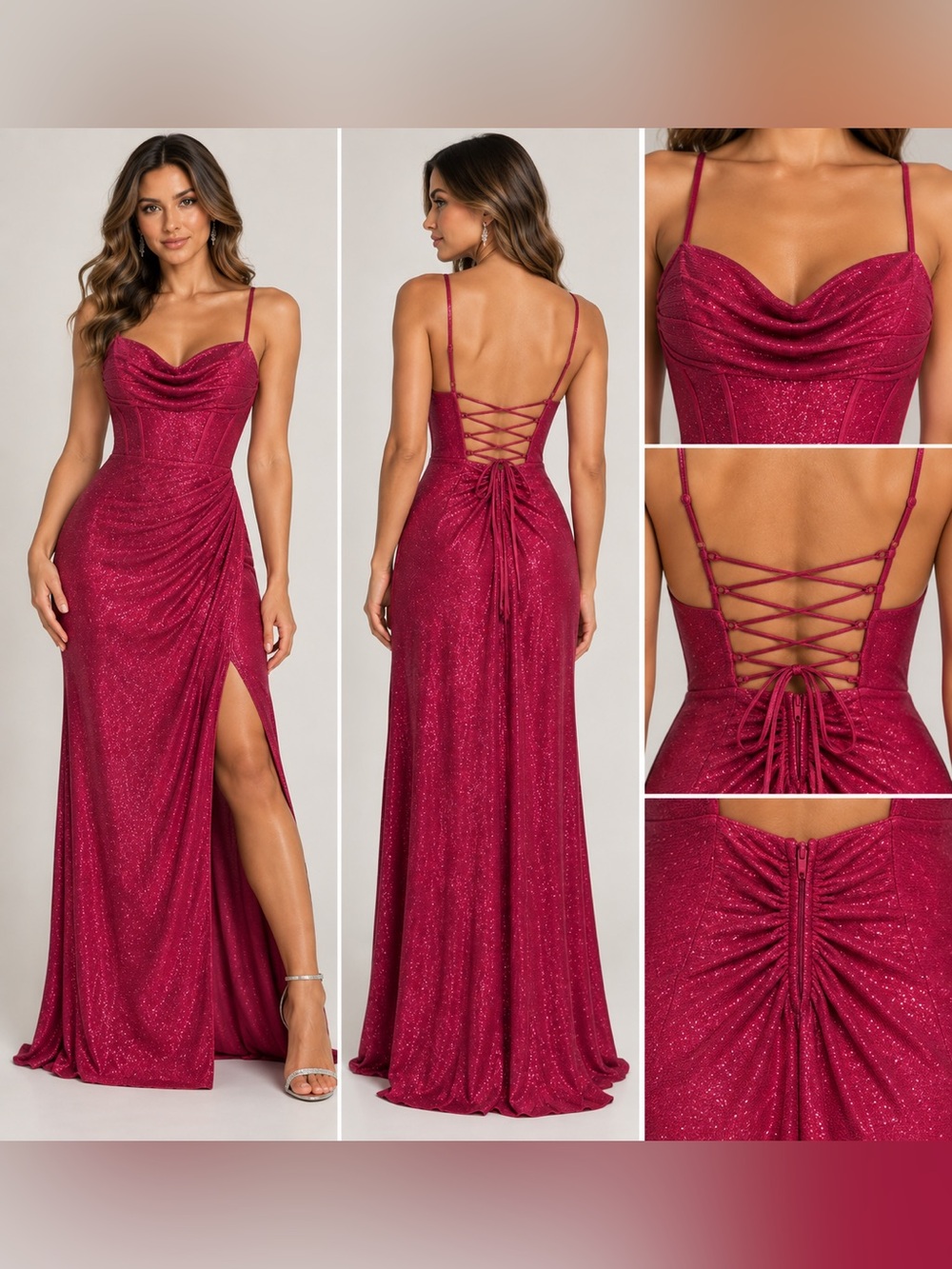 City Studio Magenta Glitter Corset Back Formal Gown NWT Size 15/16